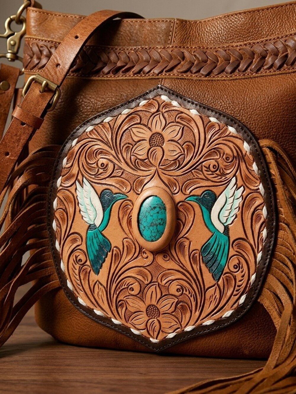 American Darling Turquoise Hummingbird Spirit Fringe Crossbody - Picture 6 of 9